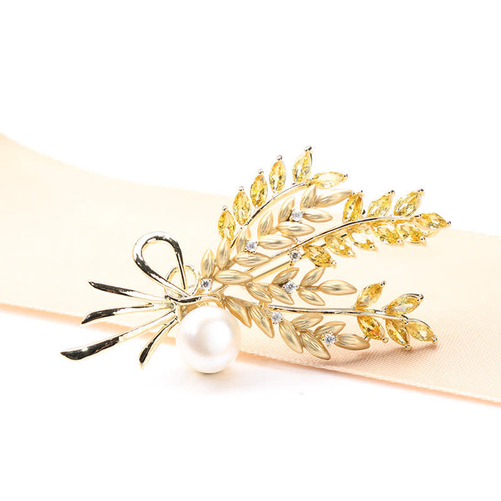 Broche de trigo con circonitas y perlas deslumbrantes para mujer