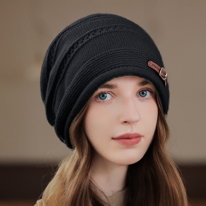 Gorro de invierno plegable de punto afelpado para mujer