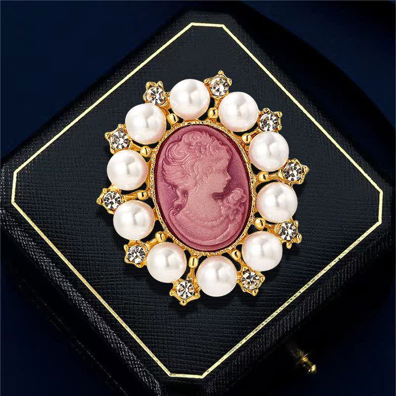 Broche de perlas de belleza con relieve de palacio para mujer
