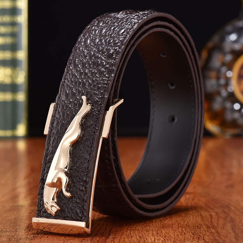 Cinturón de cuero con hebilla de leopardo para hombre, de lujo, para negocios