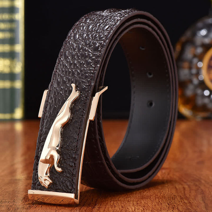Cinturón de cuero con hebilla de leopardo para hombre, de lujo, para negocios
