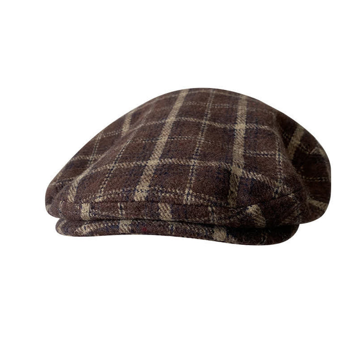 Boina plana de tweed con cuadros en espiga