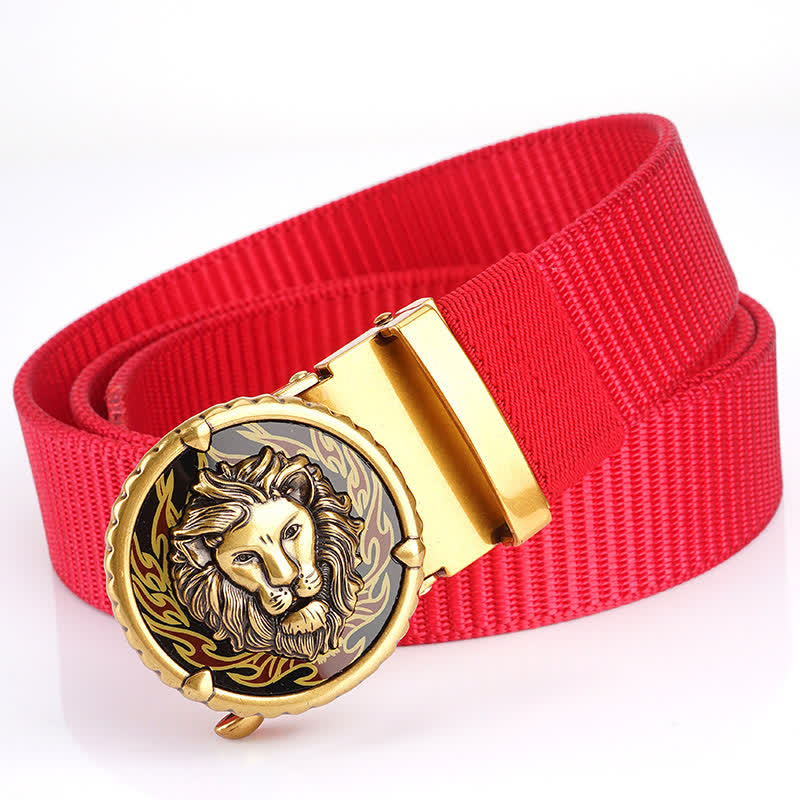 Cinturón de nailon práctico con estampado de cabeza de león para hombre - Rojo / dorado - 48" - image 14