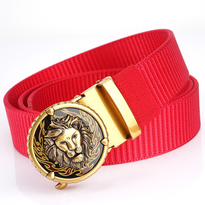 Cinturón de nailon práctico con estampado de cabeza de león para hombre - Rojo / dorado - 48" - image 14