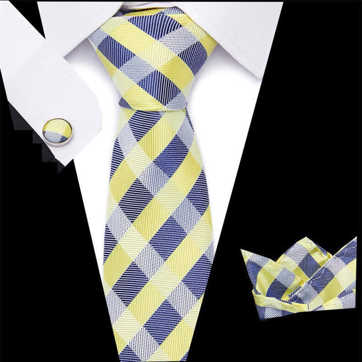 Conjunto de 3 corbatas a cuadros con rayas amarillas y azules para hombre