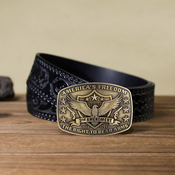Cinturón de cuero con hebilla de águila americana para hombre, hecho a mano