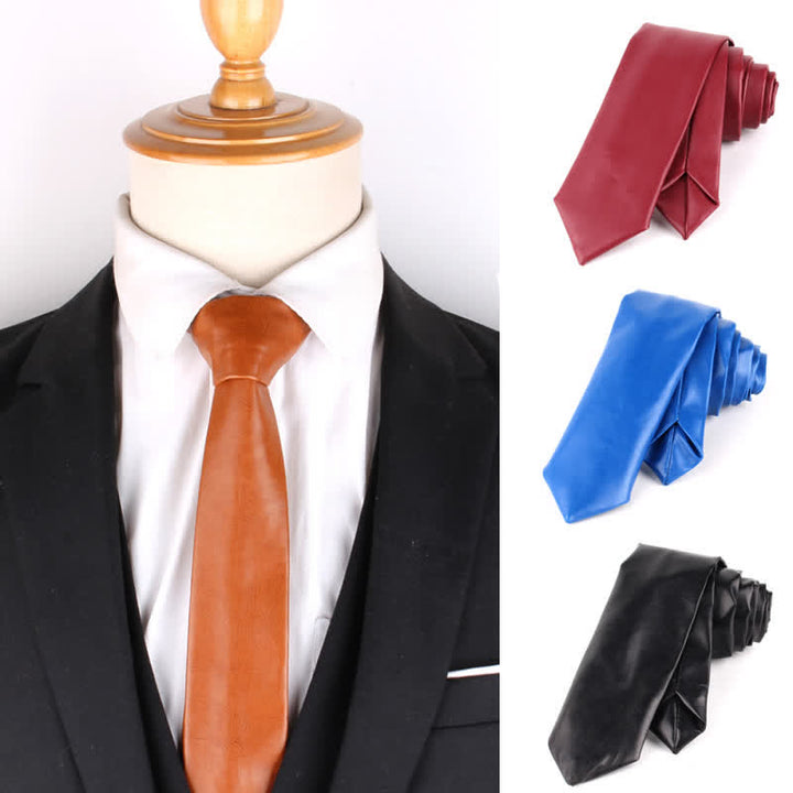 Corbata informal estrecha de cuero sintético para hombre