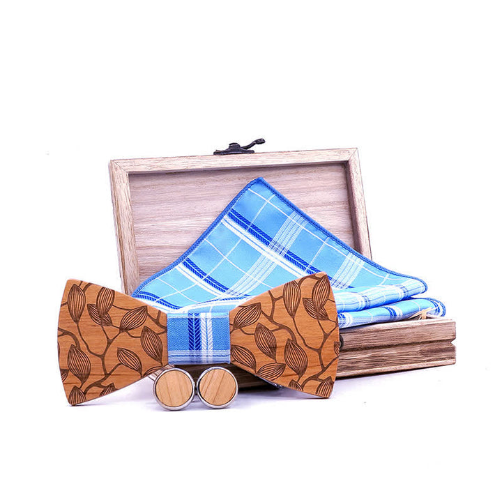 Juego de 3 pajaritas de madera con estampado de hojas para hombre