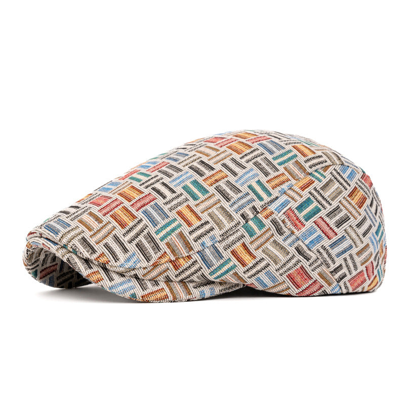 Boina artística de cuadros jacquard de colores retro - Hebilla trasera - Azul claro - Ajustable (22 1/2"-24") - image 16