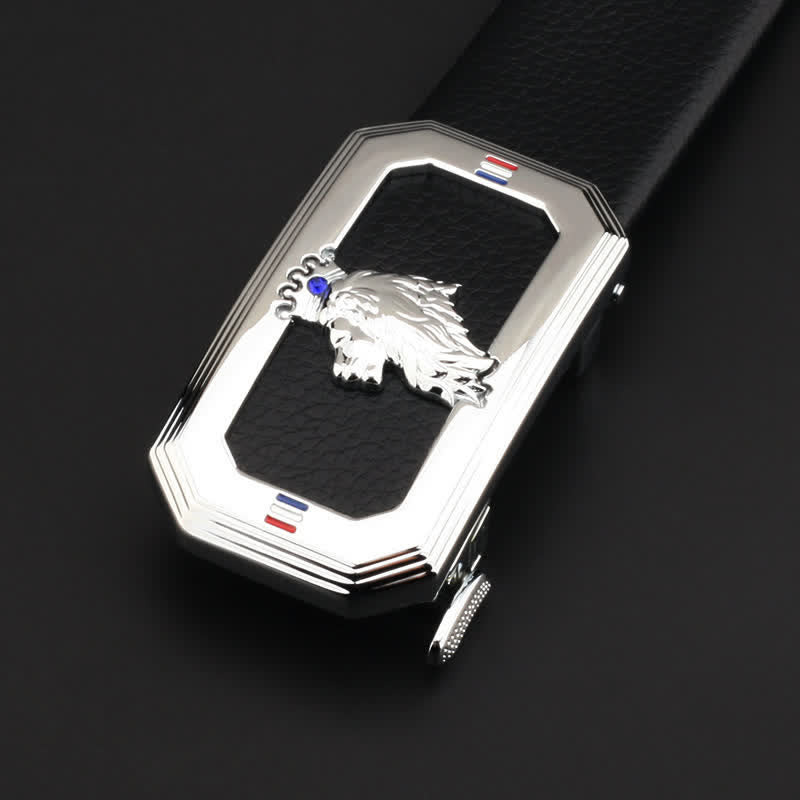 Cinturón de cuero con hebilla automática del Rey León para hombre, hecho a mano