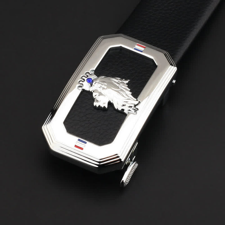 Cinturón de cuero con hebilla automática del Rey León para hombre, hecho a mano