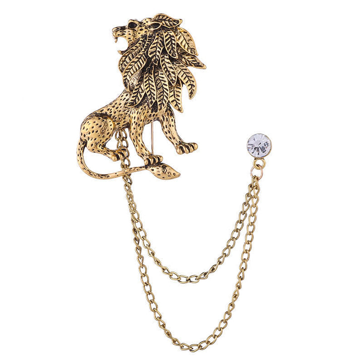 Broche de cadena con león dominante para hombre