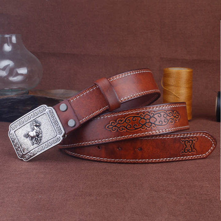 Cinturón de cuero de caballo plateado estilo vaquero étnico para hombre