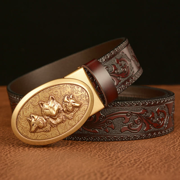 Cinturón de cuero para hombre de la leyenda de los lobos hambrientos