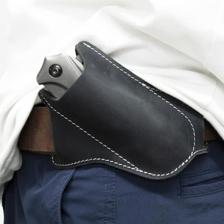 Funda de cuero para cuchillo plegable EDC, funda para cinturón