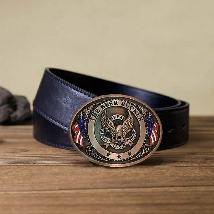 Cinturón de cuero con hebilla para hombre, diseño creativo con bandera de EE. UU. UU. y aguila