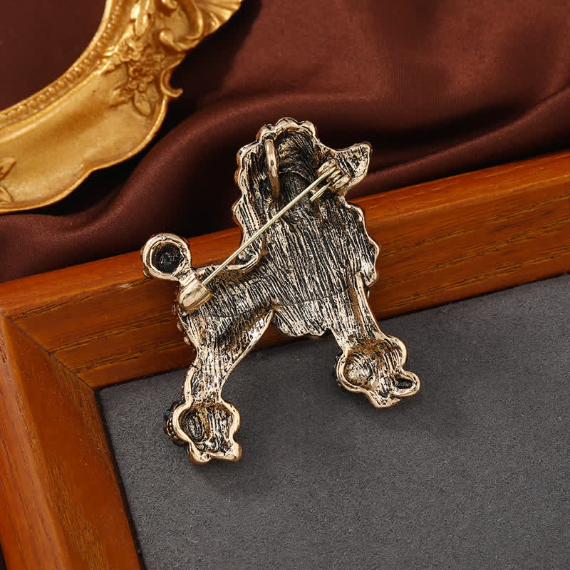 Broche de perro caniche con diamantes de imitación para mujer