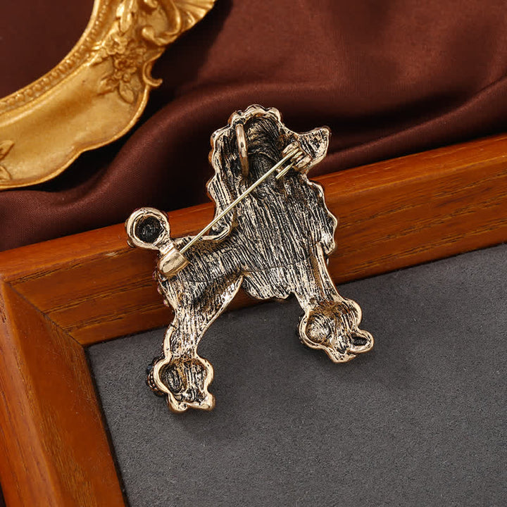 Broche de perro caniche con diamantes de imitación para mujer