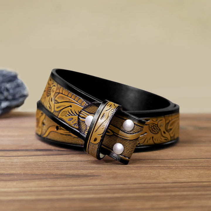 Cinturón de cuero con cuchillo plegable oculto de dragón de pico afilado para hombre