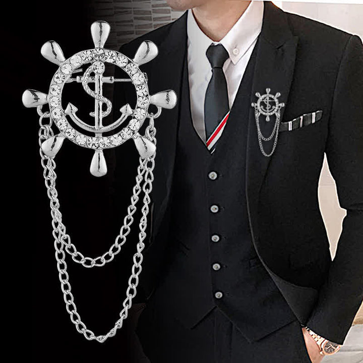 Broche de cadena de ancla con rueda de barco de la Armada para hombre