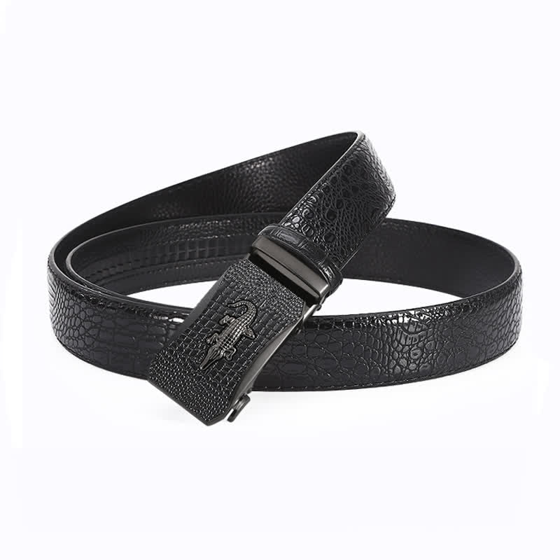 Cinturón de cuero con trinquete y hebilla con relieve de cocodrilo para hombre