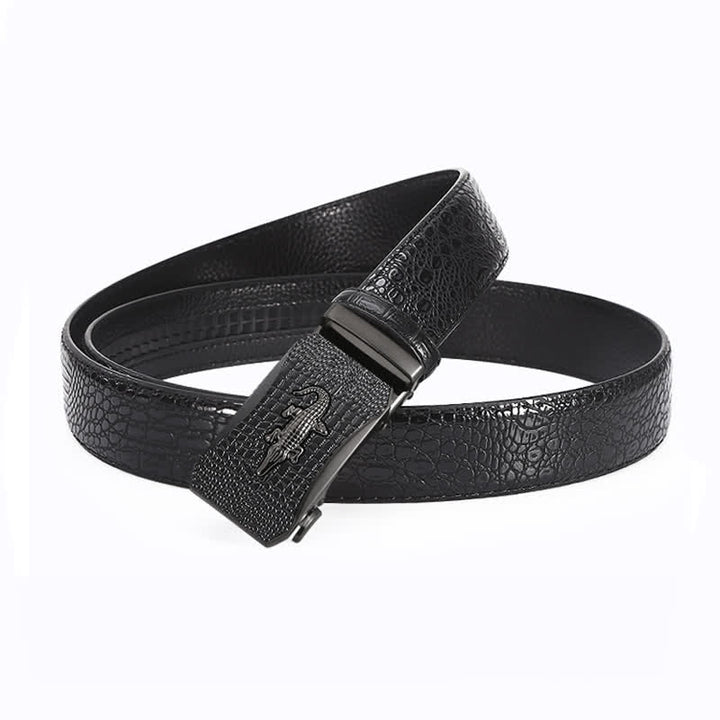 Cinturón de cuero con trinquete y hebilla con relieve de cocodrilo para hombre