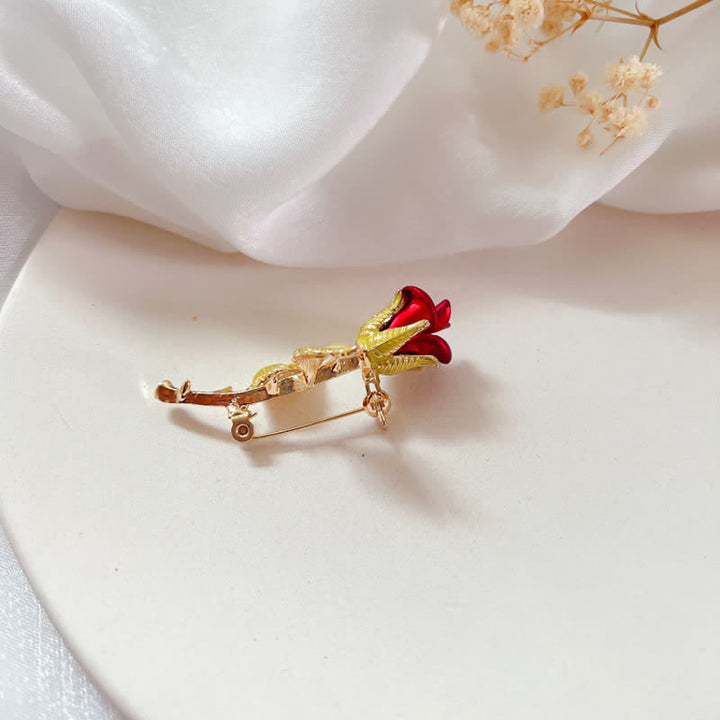 Broche de rosa con tallo para mujer