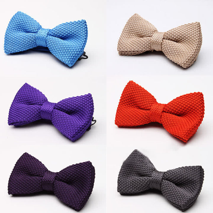 Pajarita de punto de doble capa de color liso para hombre