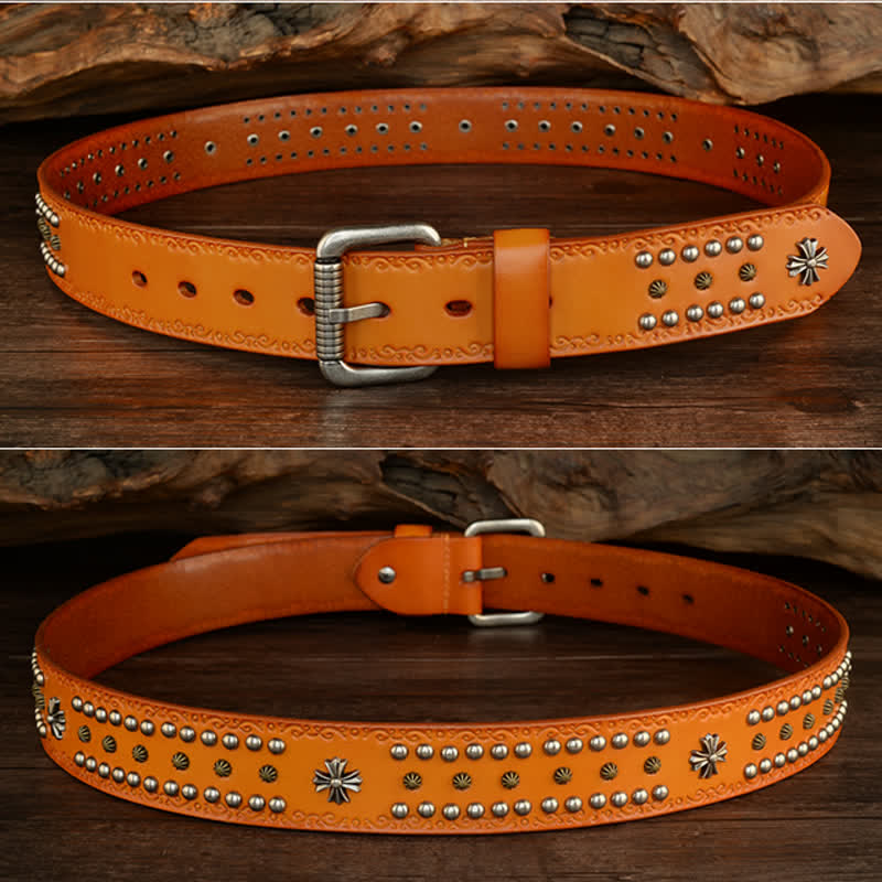 Cinturón unisex estilo rock con decoración con tachuelas y remaches cruzados