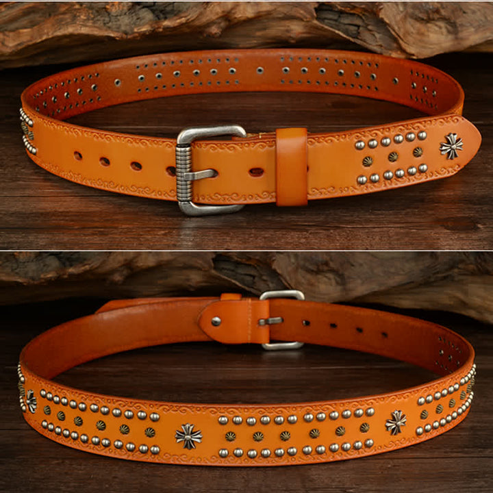 Cinturón unisex estilo rock con decoración con tachuelas y remaches cruzados