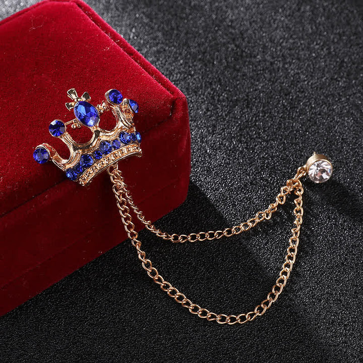 Broche con cadena de corona y diamantes de imitación estilo retro para hombre