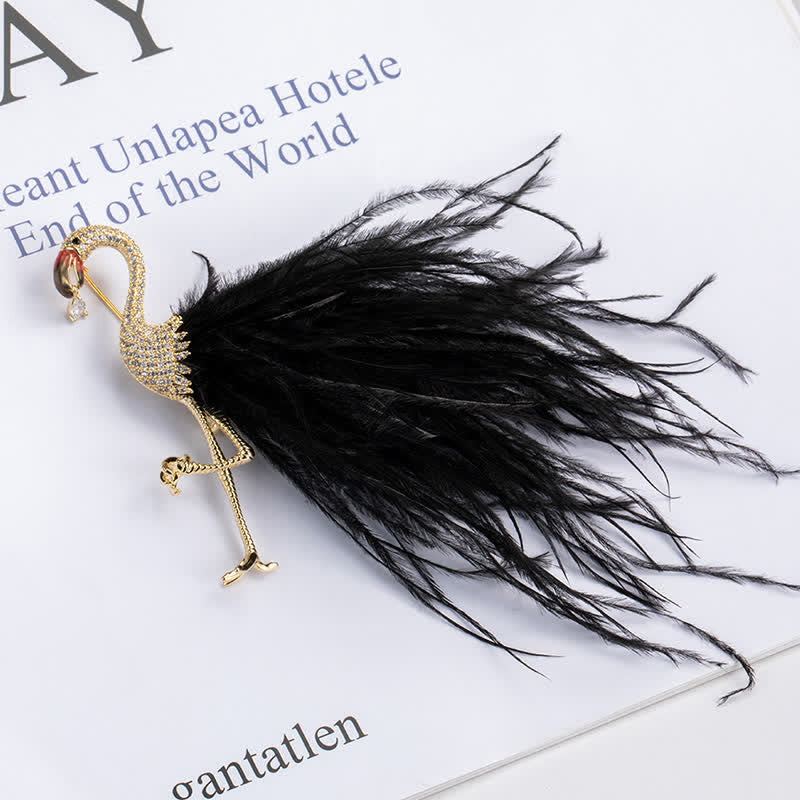 Broche de plumas de circonita y flamenco brillante