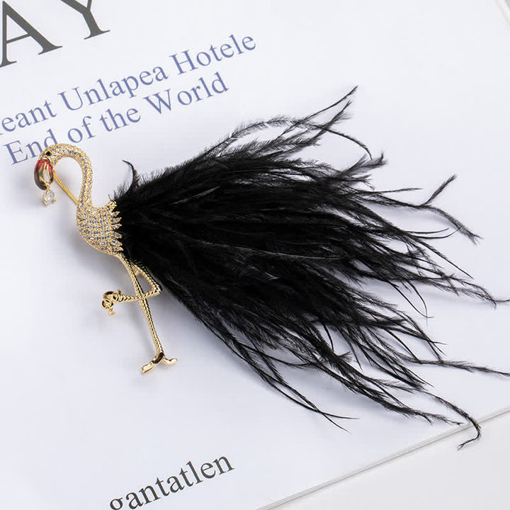 Broche de plumas de circonita y flamenco brillante