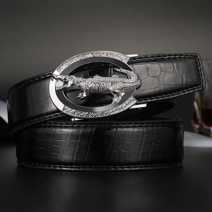Cinturón de piel de cocodrilo con hebilla automática para hombre