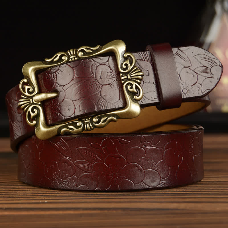 Cinturón de cuero decorativo con diseño floral retro para mujer