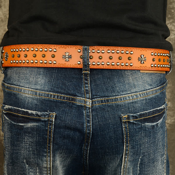 Cinturón unisex estilo rock con decoración con tachuelas y remaches cruzados