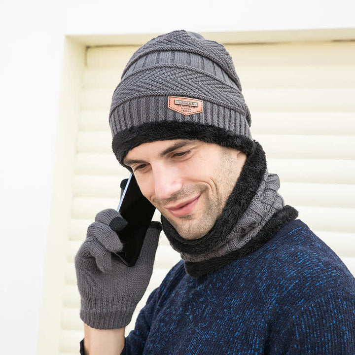Conjunto de 3 gorros de punto, bufanda y guantes para adultos y niños