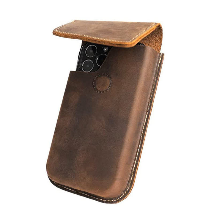 Funda para teléfono móvil con tapa magnética de piel auténtica y cinturón