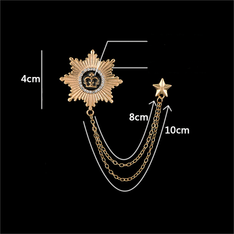 Broche de cadena con corona de estrellas octogonal para hombre