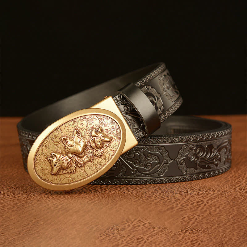 Cinturón de cuero para hombre de la leyenda de los lobos hambrientos