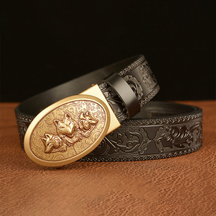 Cinturón de cuero para hombre de la leyenda de los lobos hambrientos