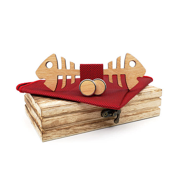 Juego de 3 pajaritas de madera con diseño de espina de pescado para hombre