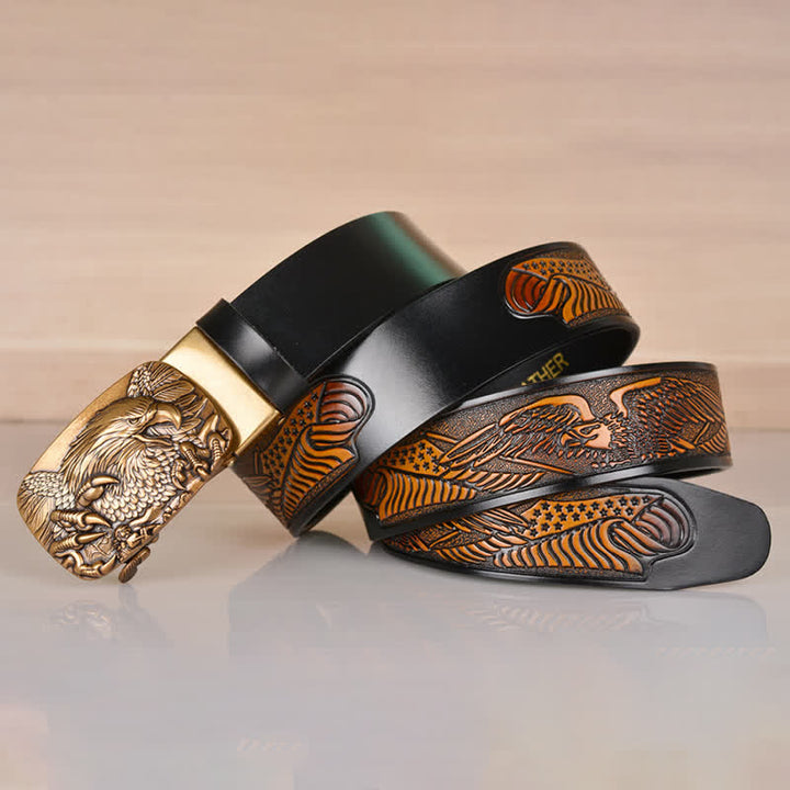 Cinturón de cuero con hebilla automática Mighty Eagle Sharp Claw para hombre