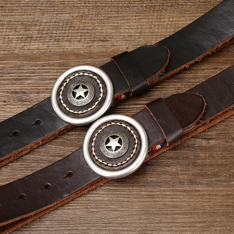 Cinturón de cuero grueso con pentáculo vintage para hombre