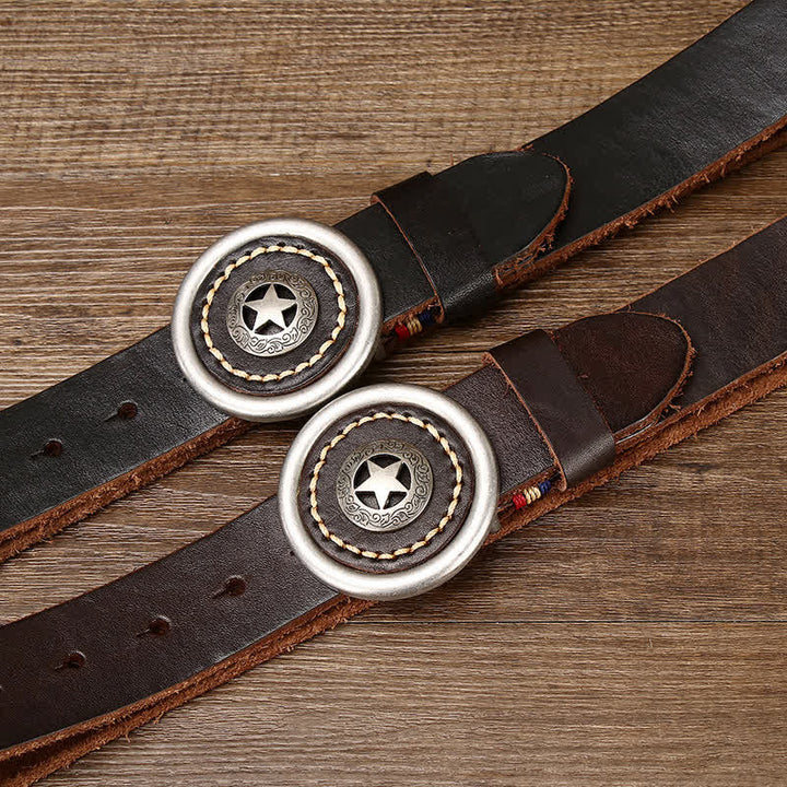 Cinturón de cuero grueso con pentáculo vintage para hombre