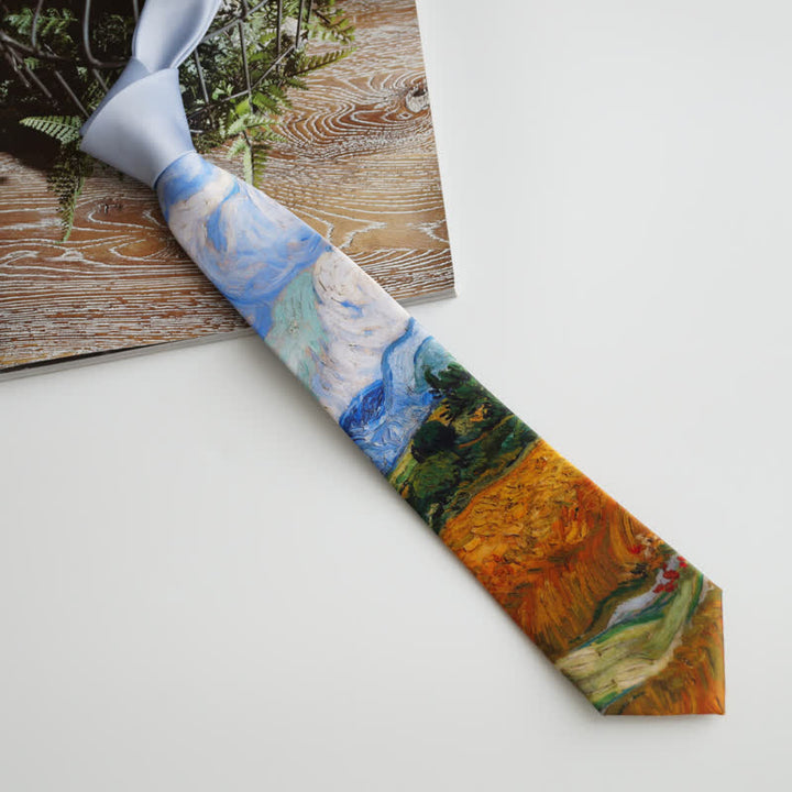 Corbata de hombre con pintura al óleo de campo de trigo