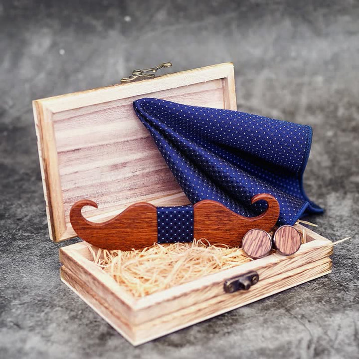 Juego de 3 pajaritas de madera con bigote para caballero