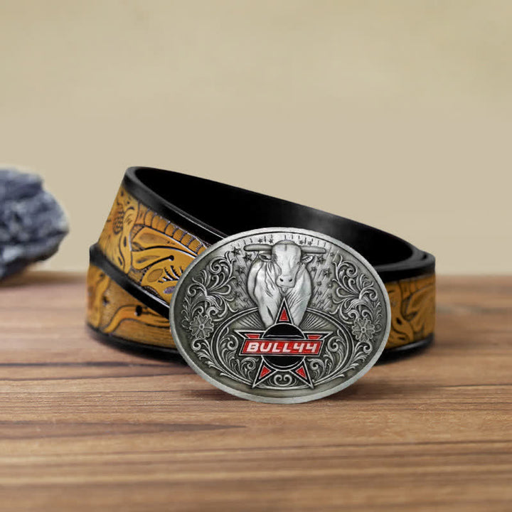 Cinturón de cuero con hebilla para hombre, con portacervezas creativo, hecho a mano, con forma de toro furioso