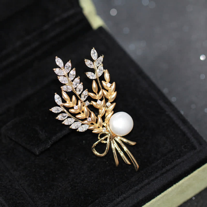 Broche de trigo con circonitas y perlas deslumbrantes para mujer