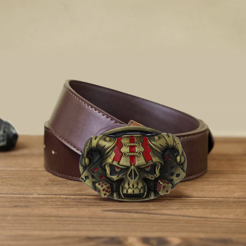 Cinturón de cuero con hebilla de payaso y calavera para hombre, hecho a mano